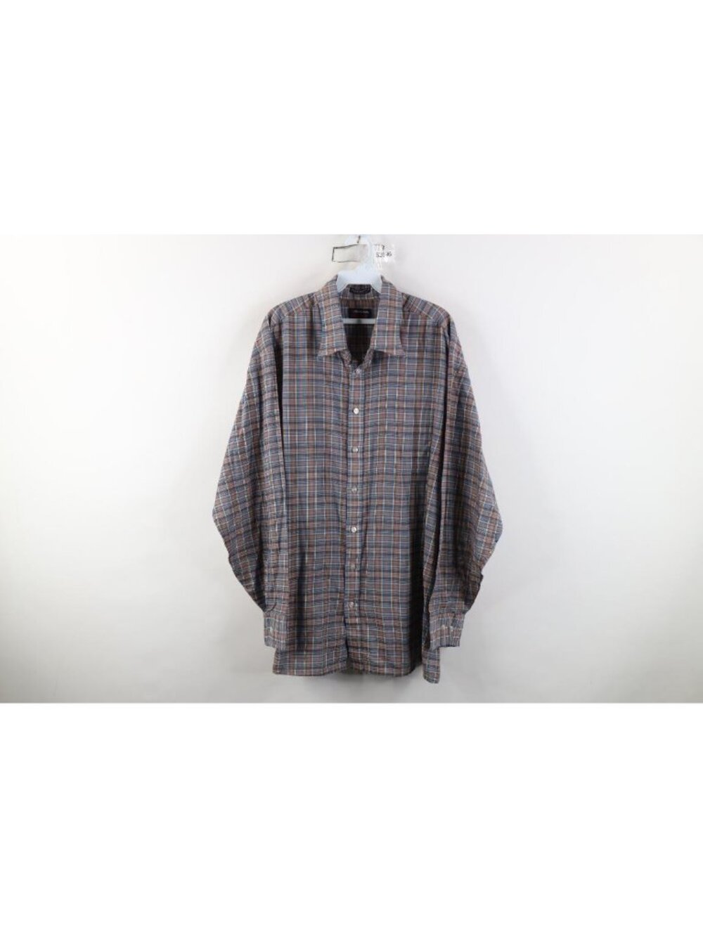 Vintage 70s Streetwear Mens 2XB 2X Big Rainbow Plaid Dagger Collar Button Shirt